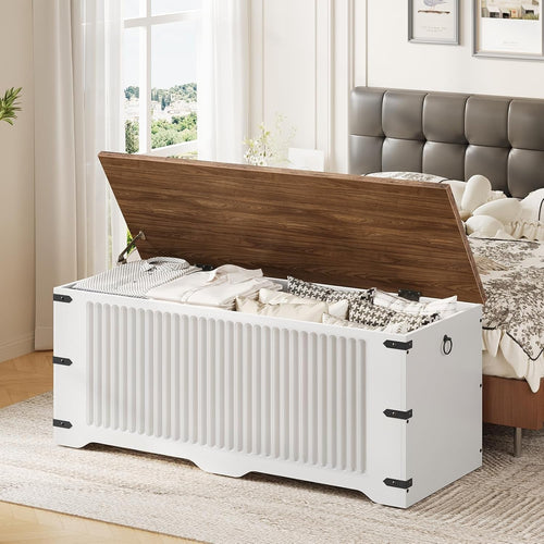 Banc Coffre de Rangement Spacieux Noyer avec Charnière de Sécurité