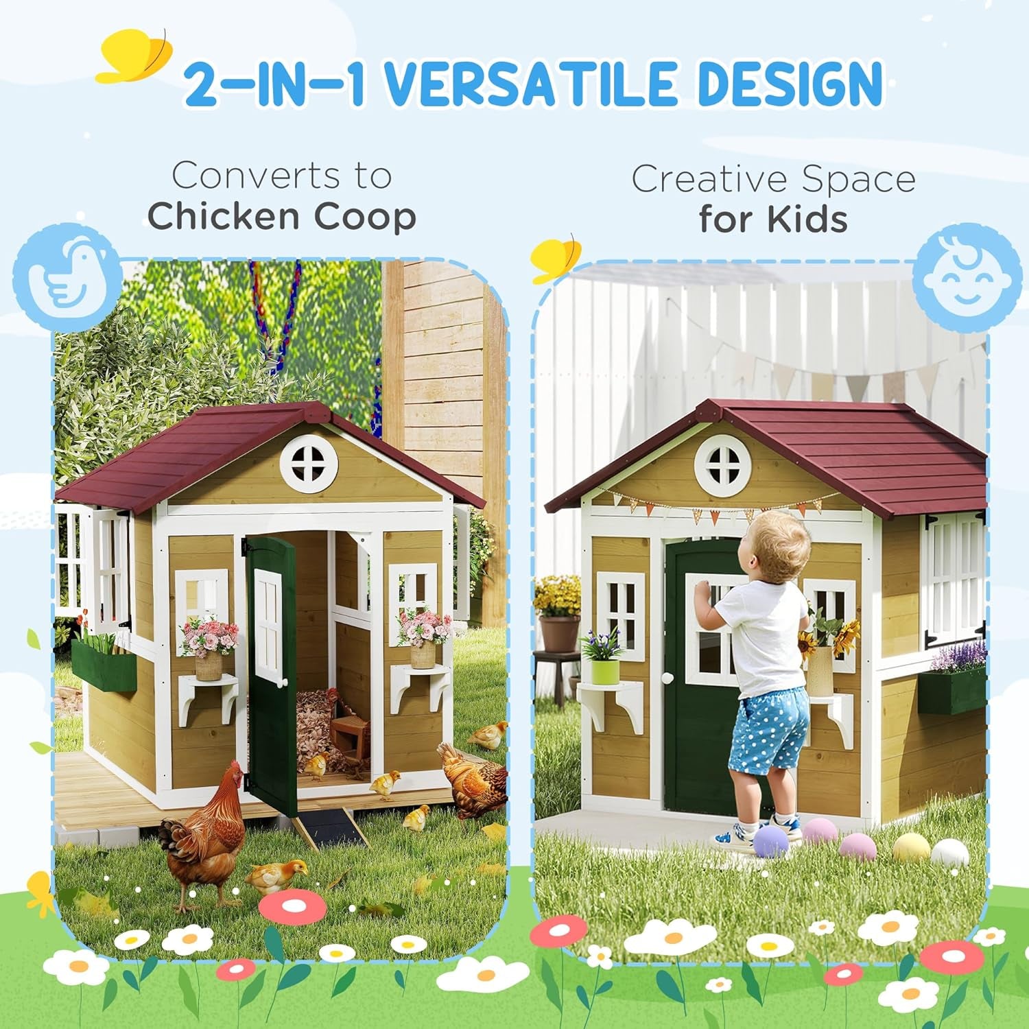 Maisonnette de Jardin en Bois Beige avec Grandes Fenêtres