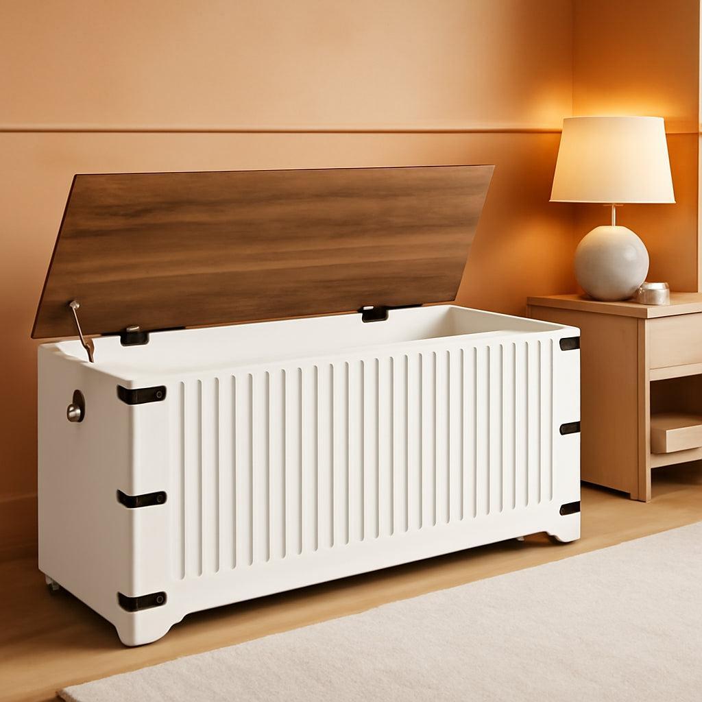 Banc Coffre de Rangement Spacieux Noyer avec Charnière de Sécurité