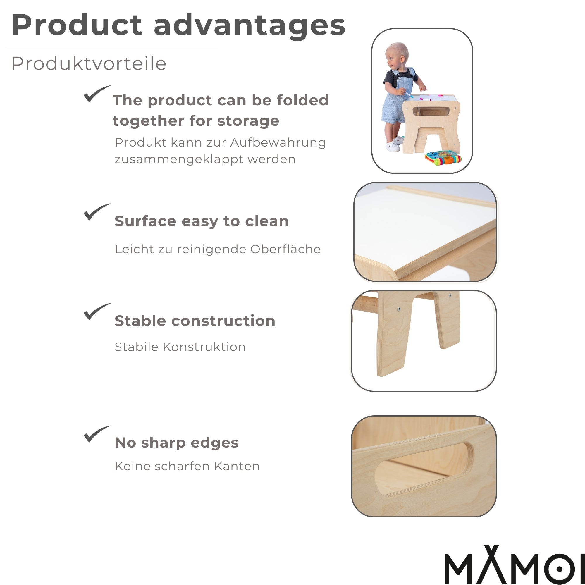 MAMOI® Mobilier élégant pour chambre d'enfant : table pour enfants avec chaises - ensemble de table et chaises de bureau - chaise pour enfants.