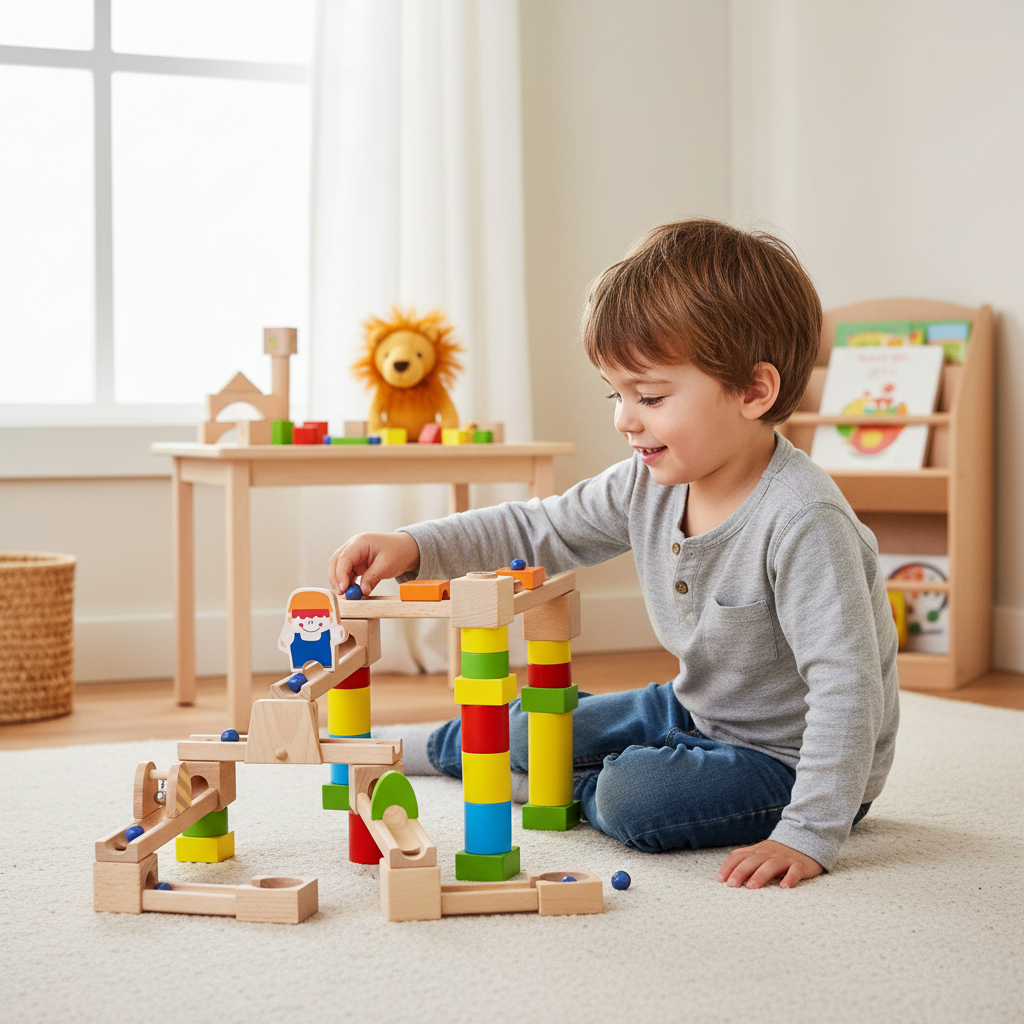 Circuit de Billes en Bois Bino 40 Pièces