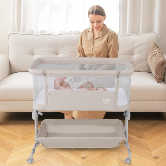 Berceau pour bébé avec hauteur réglable sur 6 niveaux - Beige