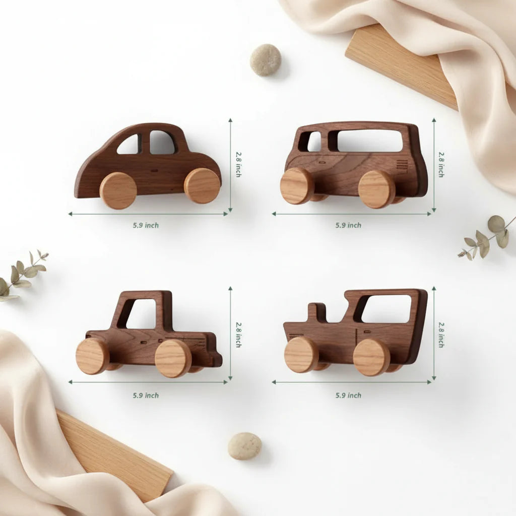 Crochets Muraux en Noyer Forme Voiture pour Chambre Salle de Bain Entrée