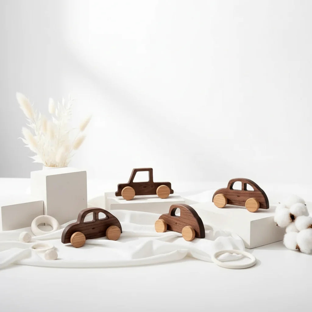 Crochets Muraux en Noyer Forme Voiture pour Chambre Salle de Bain Entrée