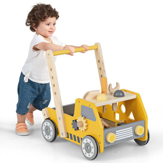 Trotteur Bébé en Bois 2-en-1 avec Vitesse Réglable et Rangement - Jaune