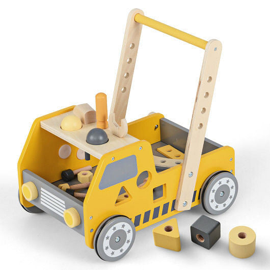 Trotteur Bébé en Bois 2-en-1 avec Vitesse Réglable et Rangement - Jaune
