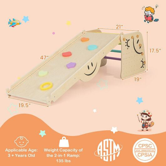 Ensemble Triangle d'Escalade en Bois avec Balançoire - Multicolore