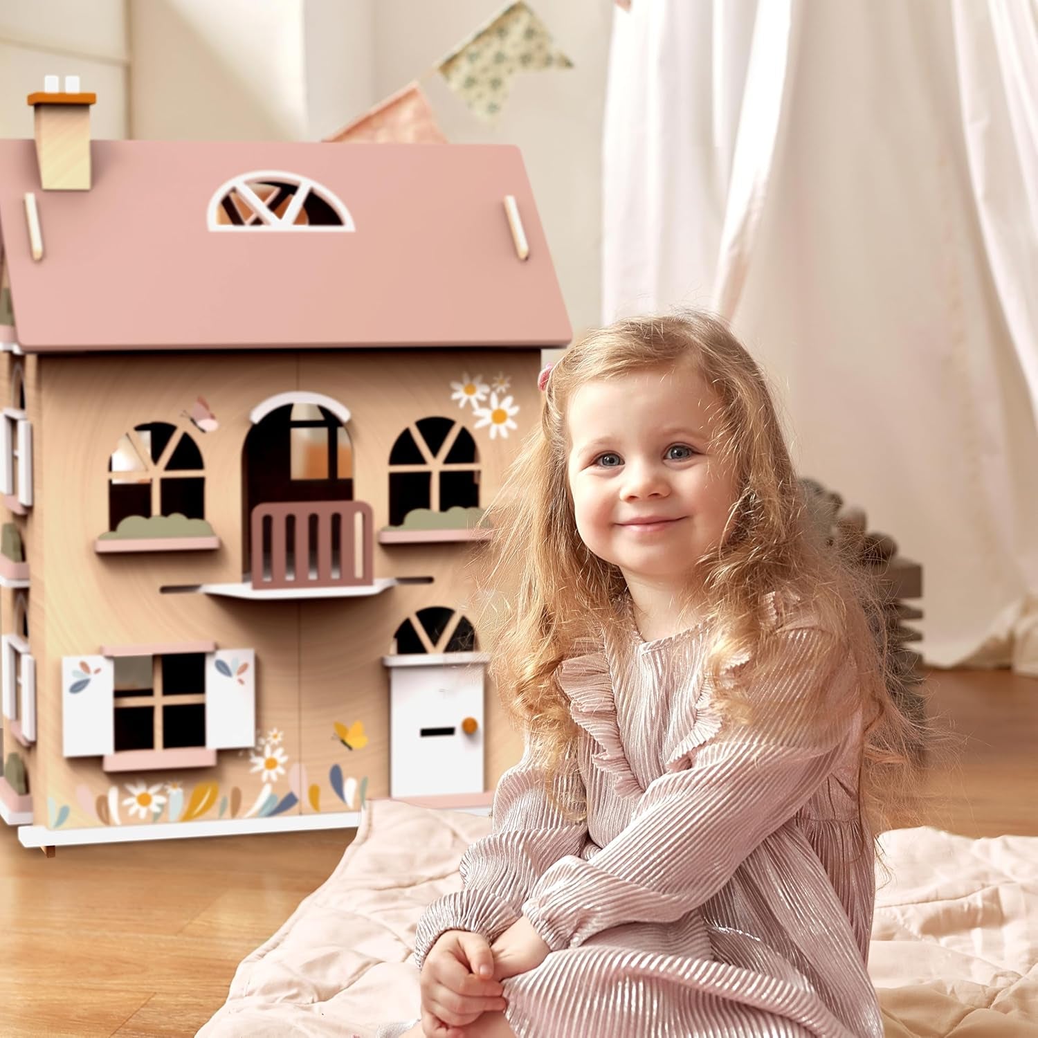 Maison de Poupée en Bois Flowers Cottage Multicolore - Set de Démarrage